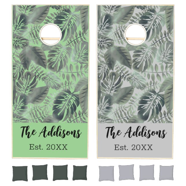 Stylish Tropical Fern Family Name Cornhole Set (Set)