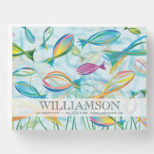 Stylish Tropical Fish Beach Home Name Wooden Box Sign