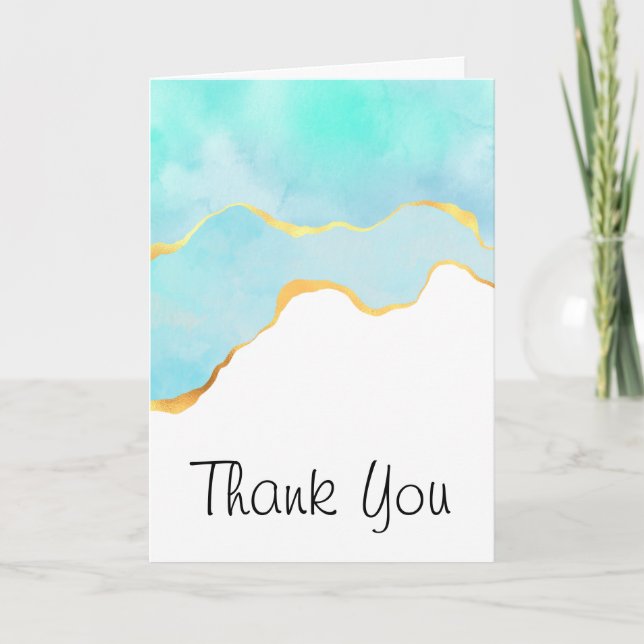 Stylish Tropical Green with Gold Border Thank You Card (Front)