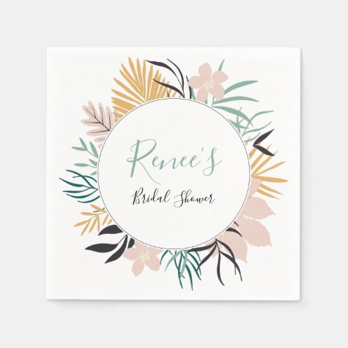 Stylish Tropical Greenery Bridal Shower Napkins