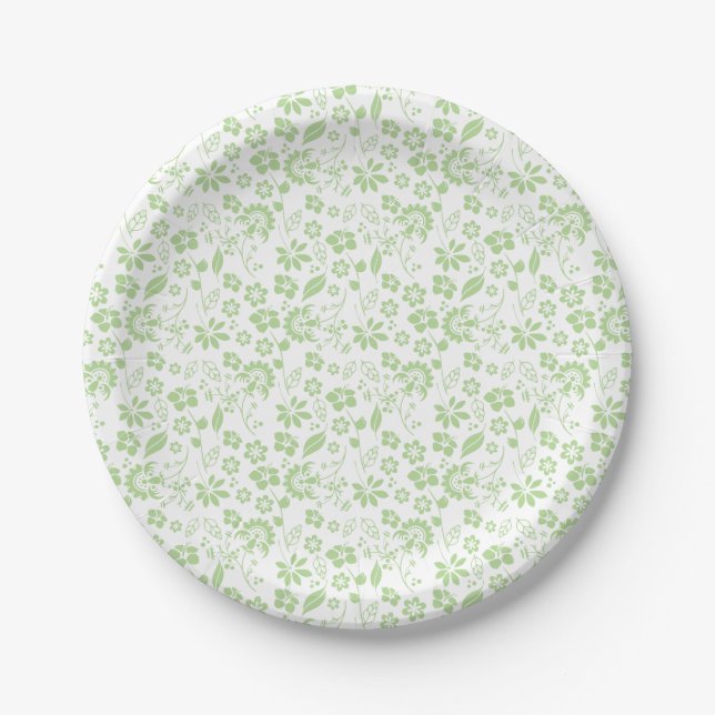 Stylish Tropical Lime Green Garden Flowers Paper Plates (Front)