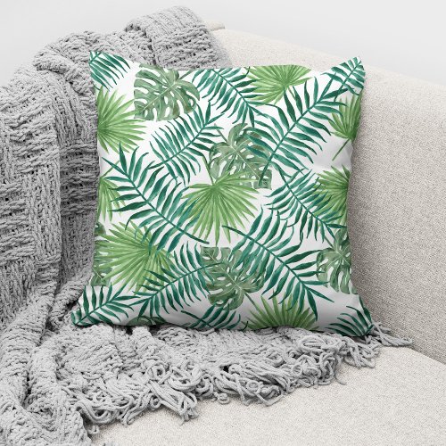 Stylish Tropical Palm Tree Leaves Summer Pattern Throw Pillow