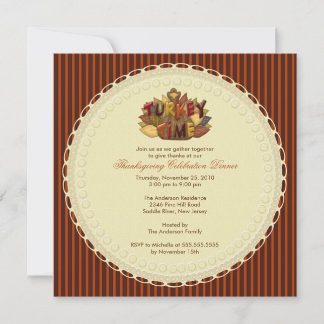Stylish Turkey Time Thanksgiving Invitations (Front)