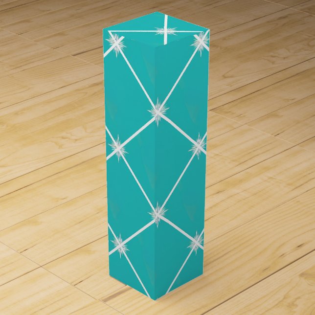 Stylish Turquoise and Silver Lattice Holiday  Wine Box (Front)