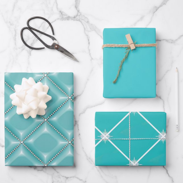 Stylish Turquoise and Silver Lattice Holiday  Wrapping Paper Sheets (Front)