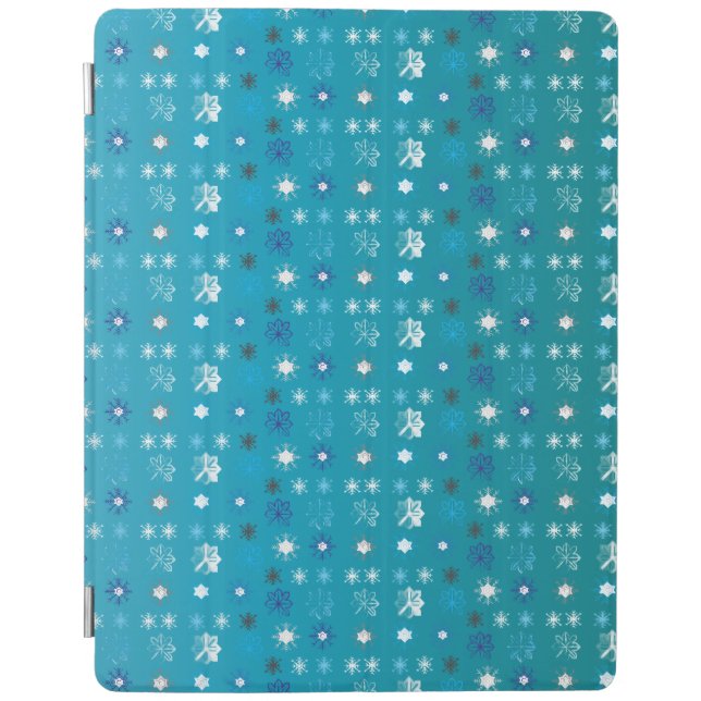 Stylish turquoise and white, stars and snowflakes iPad smart cover (Front)