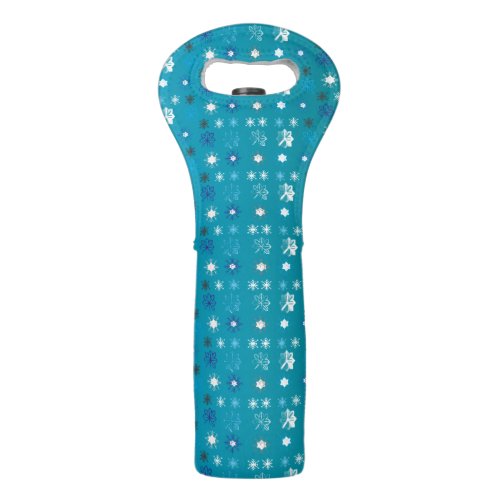 Stylish turquoise and white stars and snowflakes wine bag