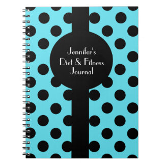 Stylish Turquoise & Black Polka Dot Custom Journal