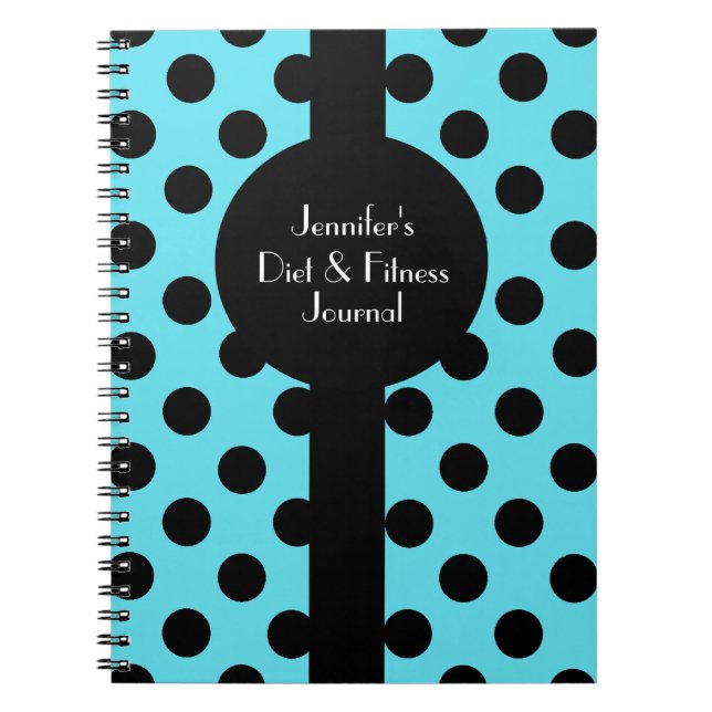 Stylish Turquoise & Black Polka Dot Custom Journal (Front)