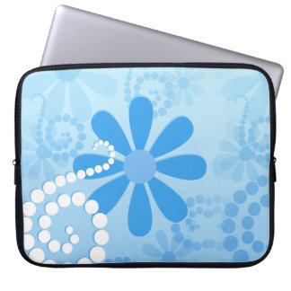 Stylish Turquoise Blue Floral Retro Daisy Flowers Laptop Sleeve