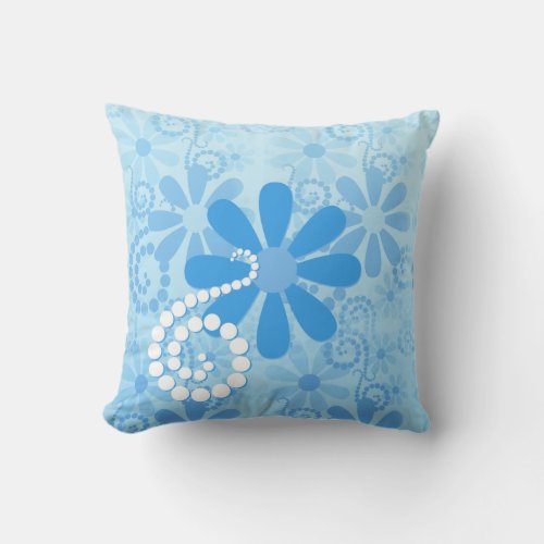 Stylish Turquoise Blue Floral Retro Daisy Flowers Throw Pillow