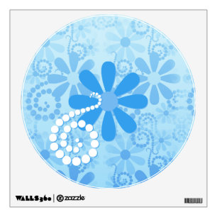 Stylish Turquoise Blue Floral Retro Daisy Flowers Wall Sticker