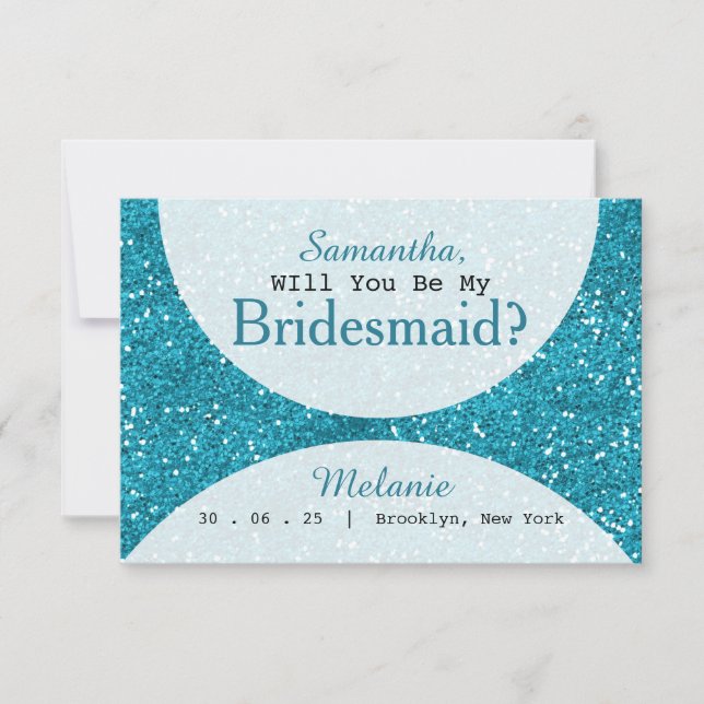 Stylish Turquoise Blue Glitter Bridesmaid Invitation (Front)