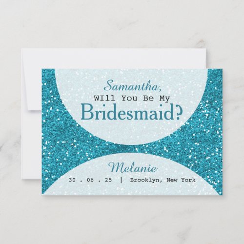 Stylish Turquoise Blue Glitter Bridesmaid Invitation
