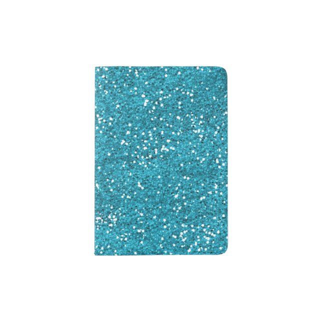 Stylish Turquoise Blue Glitter Passport Holder (Front)