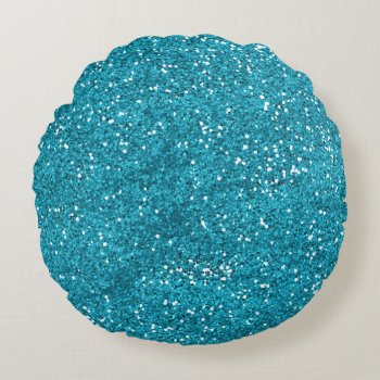 Stylish Turquoise Blue Glitter Round Pillow by InTrendPatterns at Zazzle
