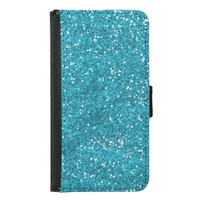 Stylish Turquoise Blue Glitter Samsung Galaxy Wallet Case (Front)