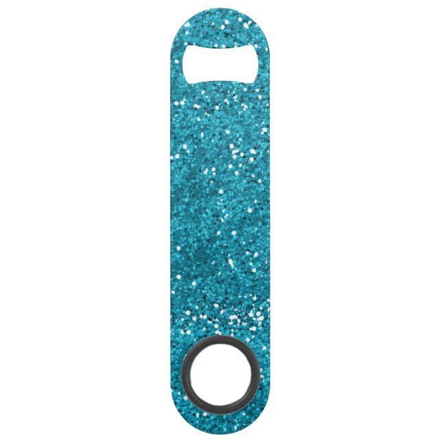 Stylish Turquoise Blue Glitter Speed Bottle Opener (Front)