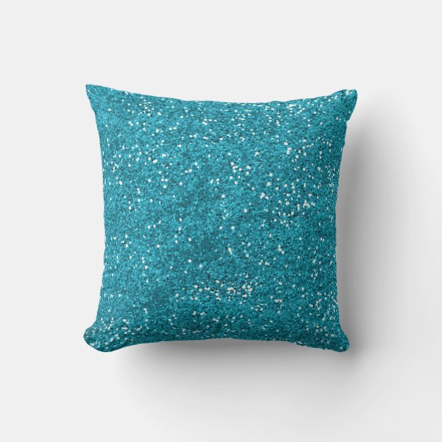 Stylish Turquoise Blue Glitter Throw Pillow (Front)