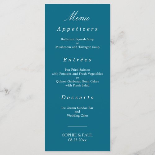 Stylish Turquoise Blue Wedding Menu