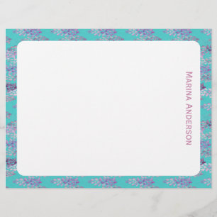 Stylish turquoise floral Border Personalized Name Letterhead