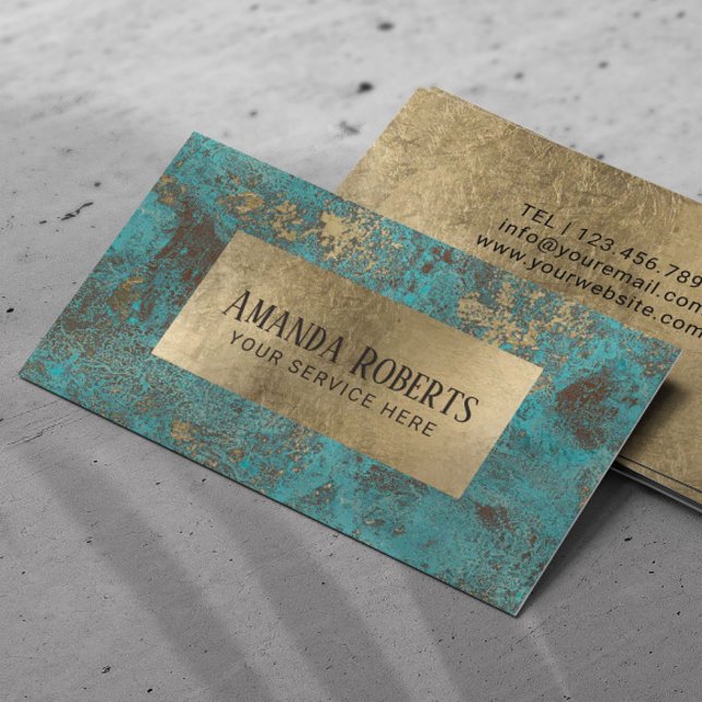 Stylish Turquoise Gold Label Business Card (Creator Uploaded)