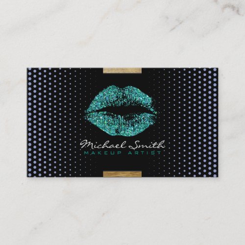 Stylish Turquoise Lips Makeup Artist Modern Dots Business Card