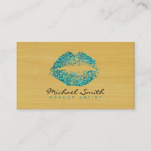 Stylish Turquoise Lips Makeup Artist Modern Wood Business Card