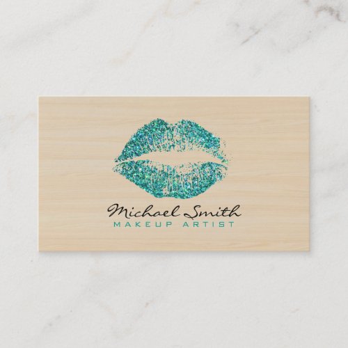 Stylish Turquoise Lips Makeup Artist Modern Wood Business Card