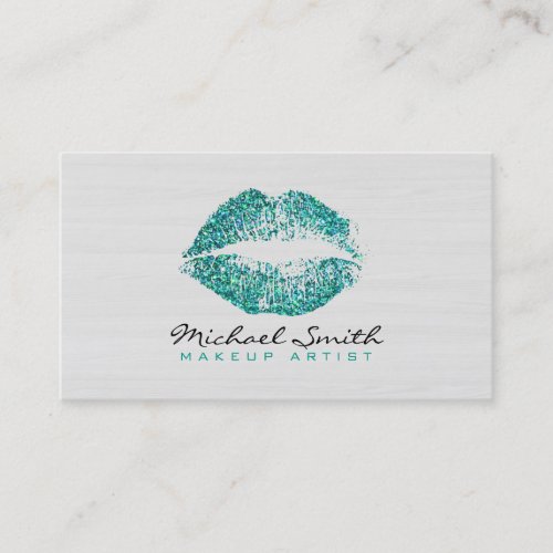 Stylish Turquoise Lips Makeup Artist Modern Wood Business Card