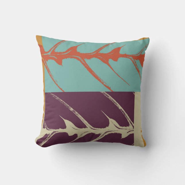 Stylish Turquoise Purple Orange Leaf Throw Pillow (Front)