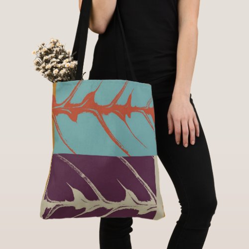 Stylish Turquoise Purple Orange Leaf Tote Bag