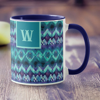 Stylish Turquoise Purple Tribal Pattern Monogram