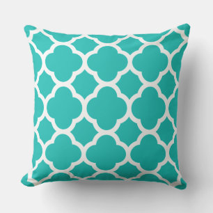 Stylish Turquoise Quatrefoil Pattern Throw Pillow