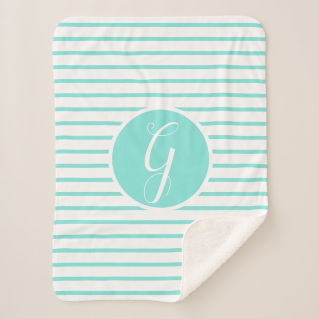 Stylish Turquoise Stripes A Monogram Throw Blanket (Front)