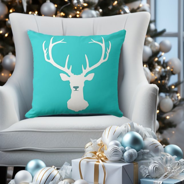 Stylish Turquoise White Tail Deer Head Silhouette  Throw Pillow (Creator Uploaded)