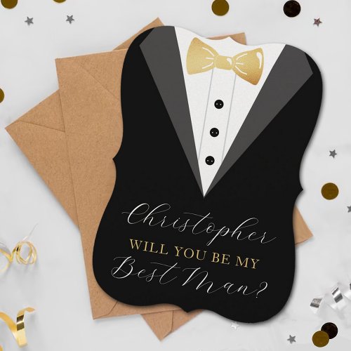 Stylish Tuxedo Best Man Wedding Proposal Card