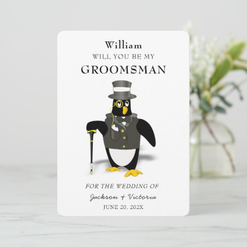 Stylish Tuxedoed Penguin Groomsman Invitation