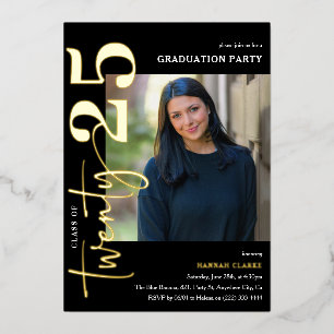 Stylish Twenty25 Photo Graduation Party Foil Invitation