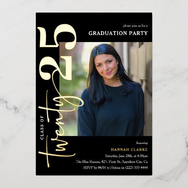 Stylish Twenty25 Photo Graduation Party Foil Invitation (Front)