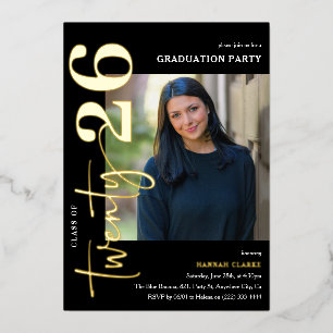 Stylish Twenty26 Photo Graduation Party Foil Invitation