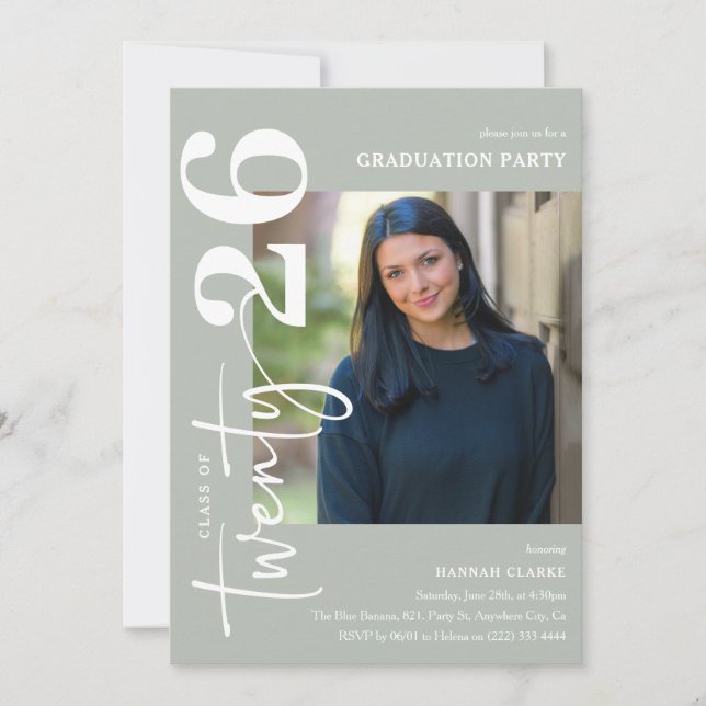 Stylish Twenty26 Photo Graduation Party Invitation (Front)