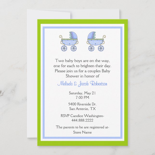 Stylish Twin Boys Couples Baby Shower Invitation (Front)