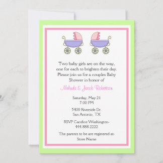 Stylish Twin Girls Couples Baby Shower Invitation