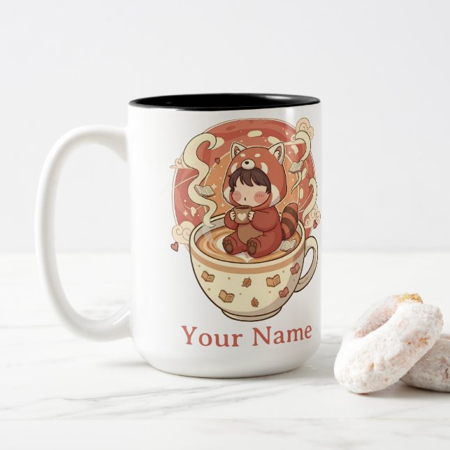  Stylish Two-Tone Red Panda Coffee Mug (With Donut)