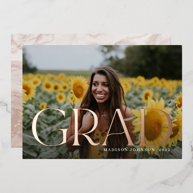 Stylish Type Graduation Full Photo Foil Invitation (Front/Back)