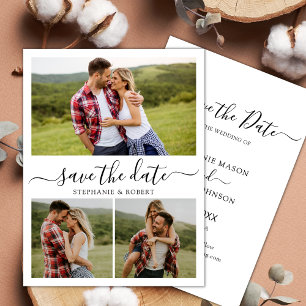 Stylish Typography 3 Photo Collage Wedding Save The Date