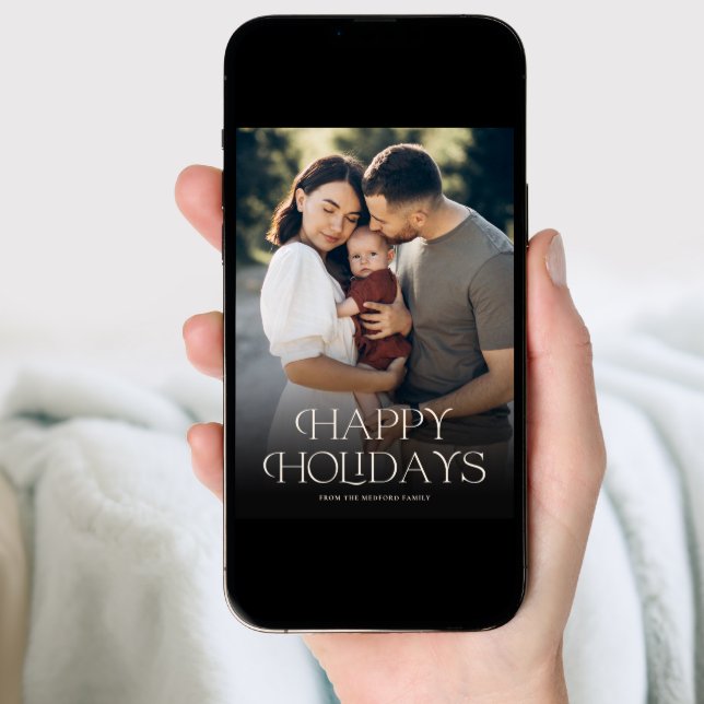 Stylish Typography Happy Holidays Photo Holiday Card (Front Digital)