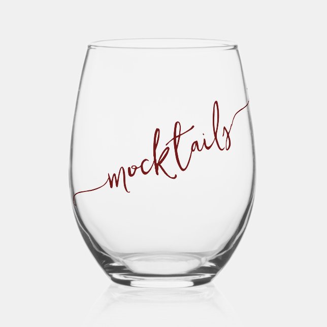 Stylish Typography Mocktails Stemless Wine Glass (Front)