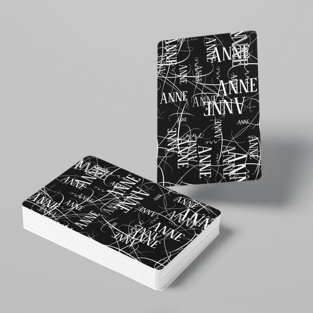 Stylish Typography Name Pattern Black  Poker Cards (black and white name pattern)
